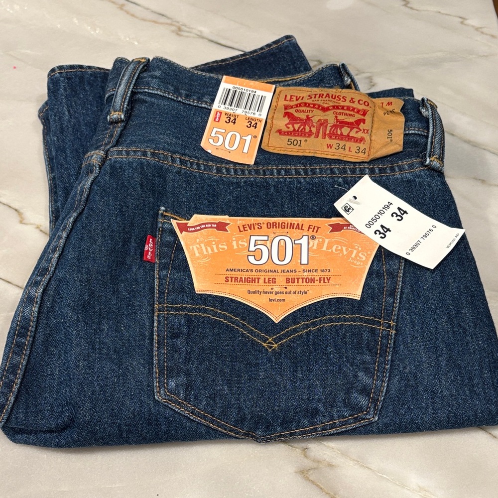 Levi's Men's 501 Straight Jeans - Dark Blue Size 34X34